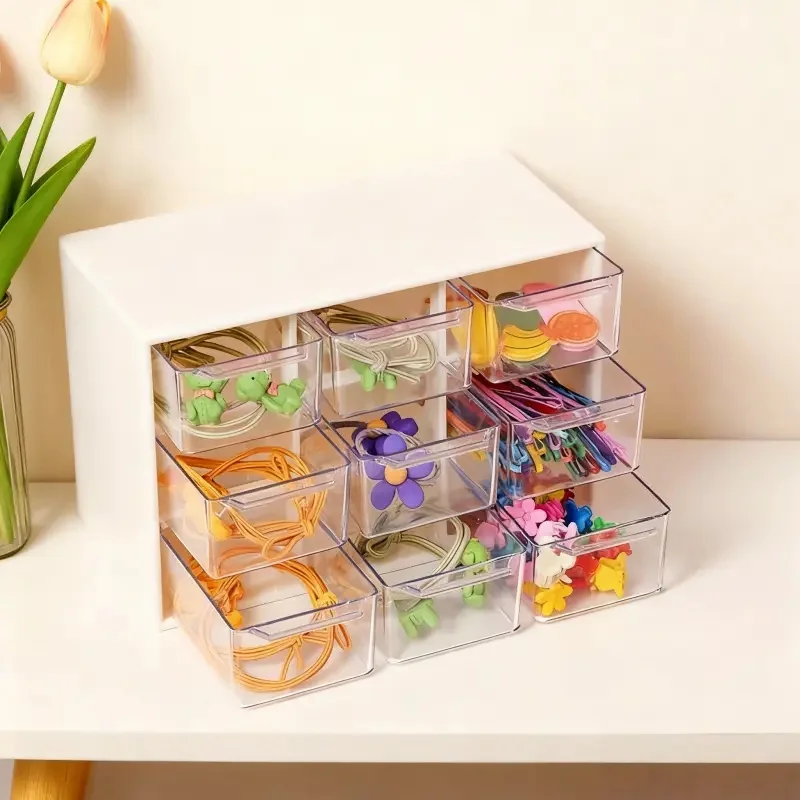 Office Furniture And Design - กล่องเก็บวัสดุทำลูกปัด กล่องเก็บของแบบลิ้นชักเก้าช่องสามารถวางซ้อนกันได้ ที่จัดระเบียบเครื่องสำอางสำหรับโต๊ะเครื่องแป้งและสำนักงาน