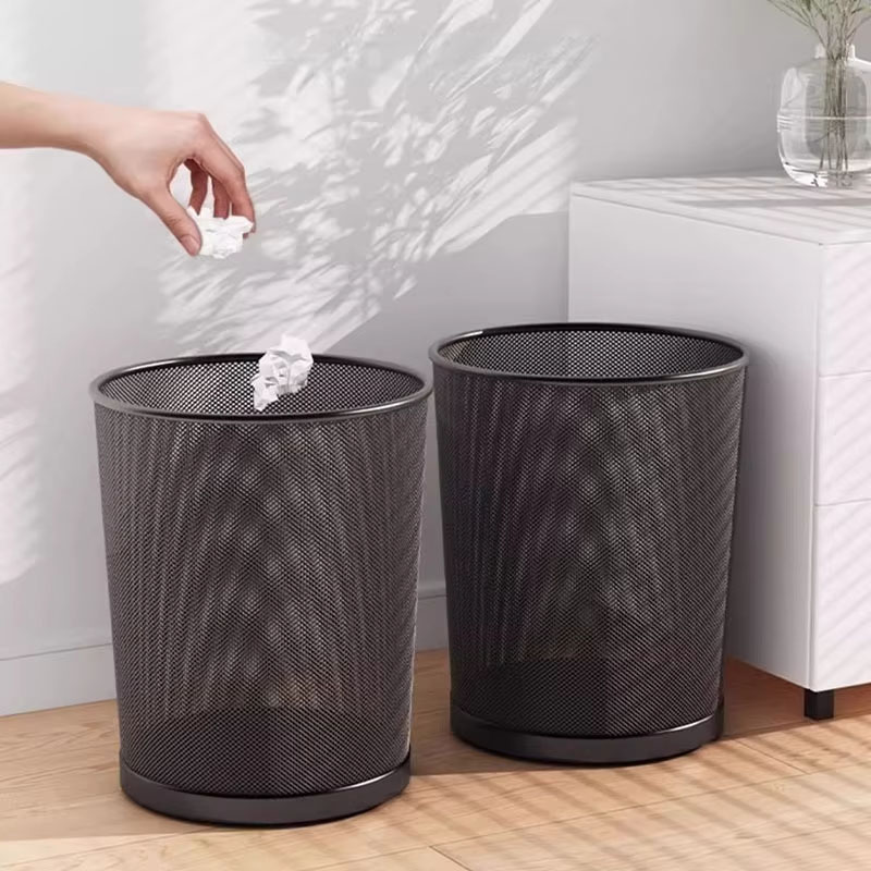 Paper Basket Mesh - ถังขยะโลหะตาข่ายสีดำขนาดใหญ่ 9 ลิตร ทรงกลม น้ำหนักเบา เหมาะสำหรับใช้ในบ้าน