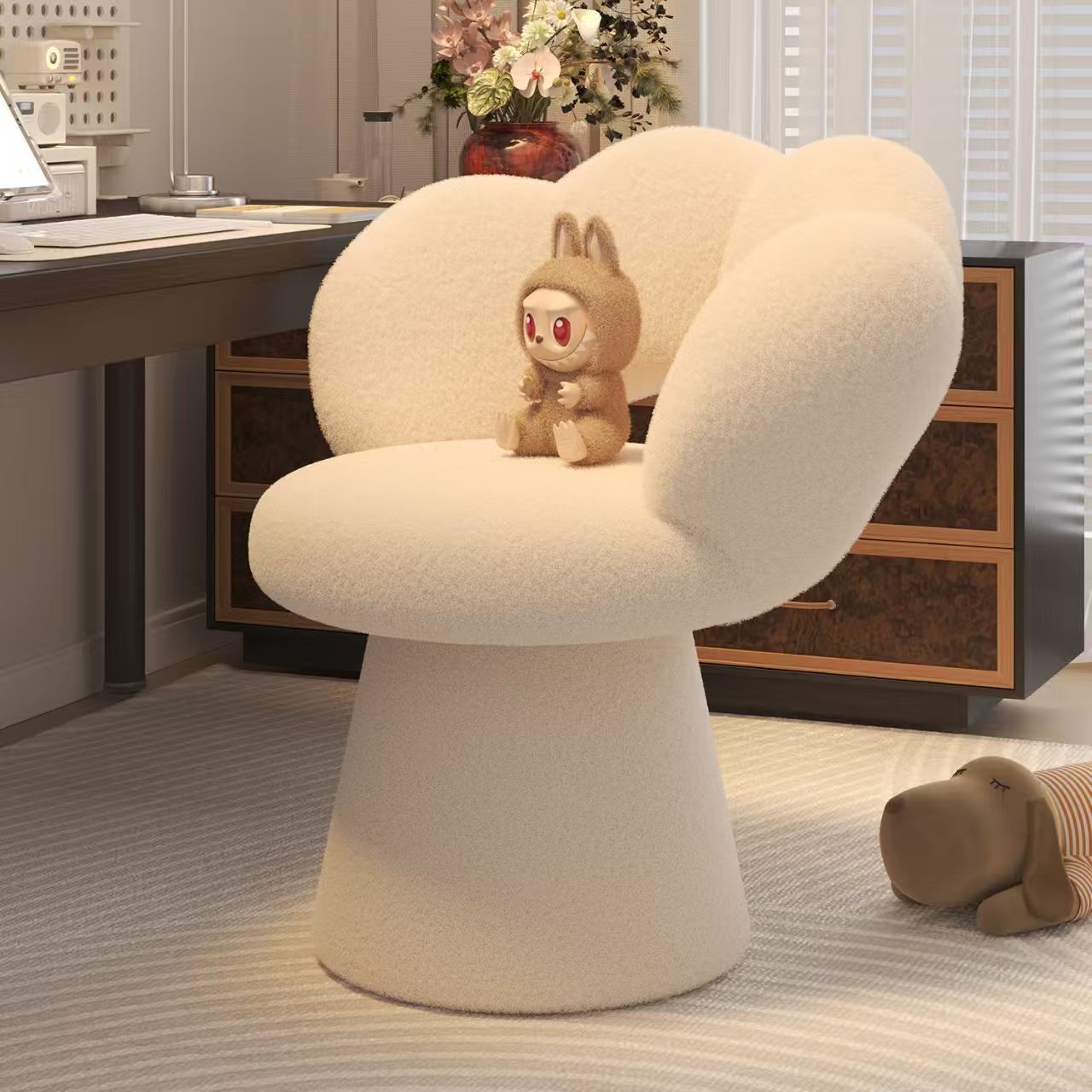 Office Furniture And Desks - เก้าอี้สำนักงานที่บ้านตามหลักสรีรศาสตร์พร้อมพนักพิงหลังแบบกลีบดอกไม้ที่นุ่มสบาย ปรับระดับได้ เหมาะสำหรับโต๊ะเครื่องแป้งและเฟอร์นิเจอร์ภายในบ้าน